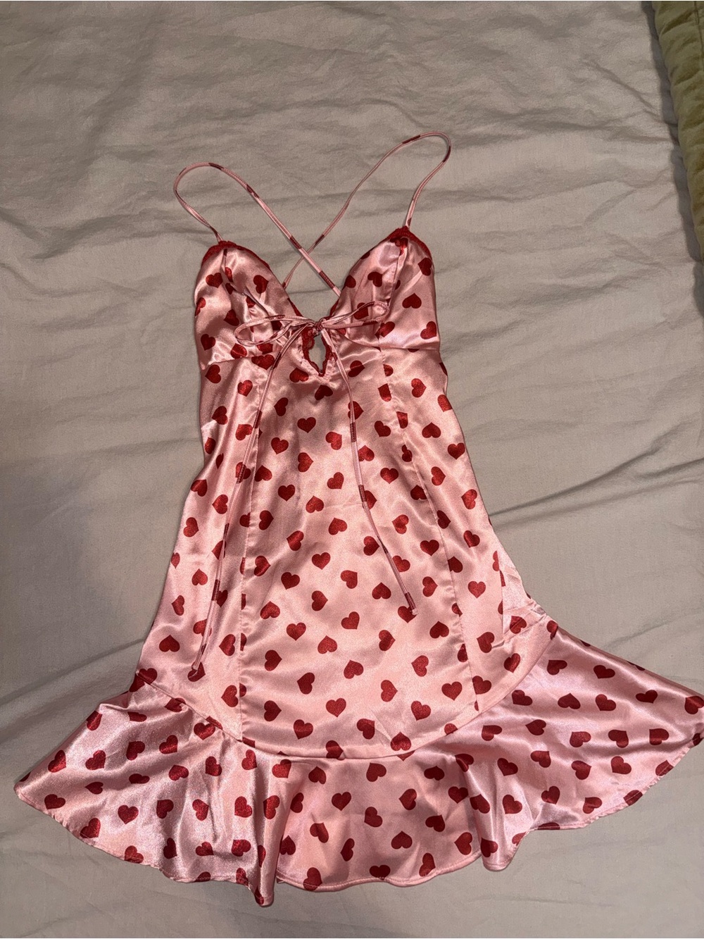 Urban Outfitters Pink Satin Heart-Print Slip